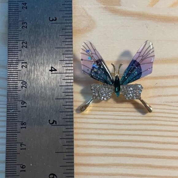 Purple Butterfly Rhinestone & Glitter Brooch Pin - Picture 4 of 4